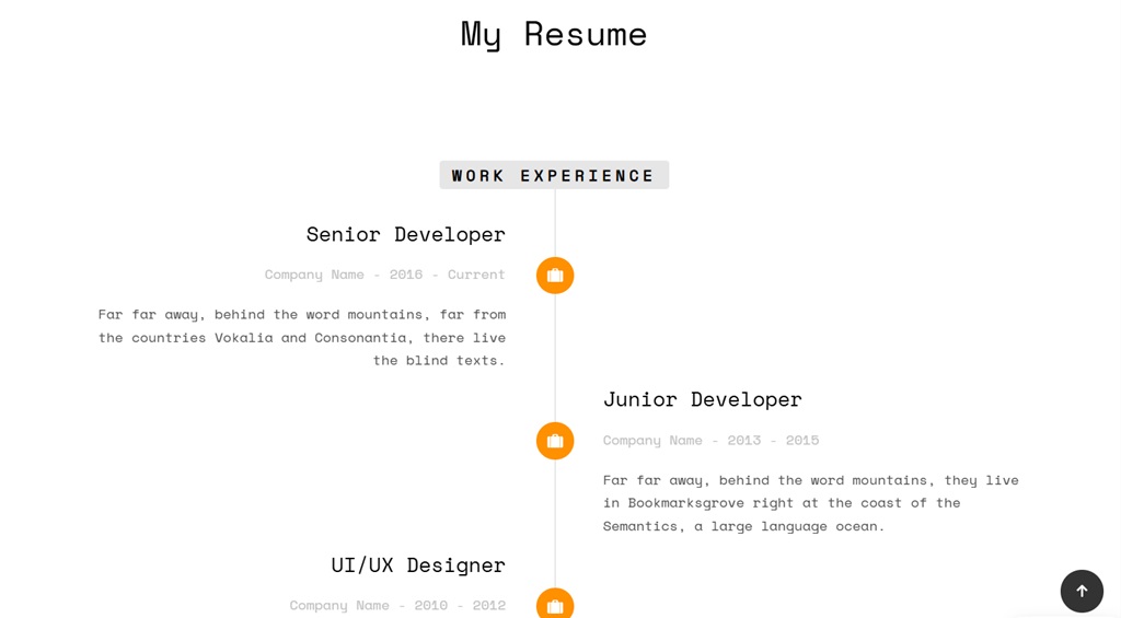 xtheweb Resume page with CMS, contact info, professional background and experience